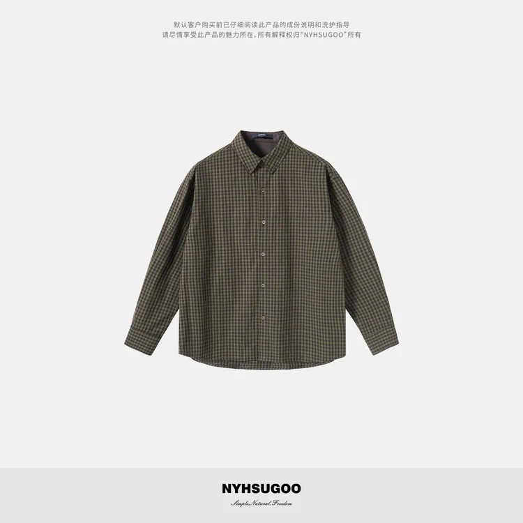 NYHSUGOO/南乙秋季100%棉撞色格子衬衫天然椰子纽扣3922男士外套