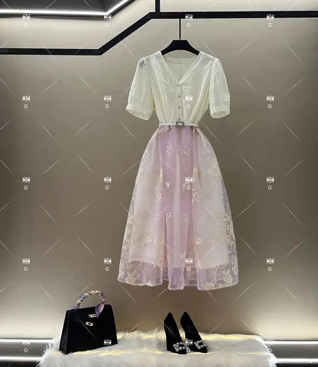 春夏优雅百搭时尚显瘦气质连衣裙 GS-57135