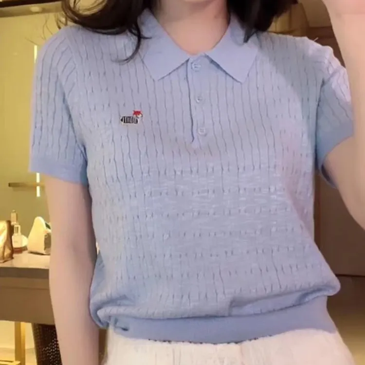 刺绣腊肠狗显瘦针织短袖T恤女士2025夏季百搭独特小众设计感上衣