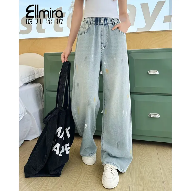 9204女童牛仔裤薄款夏装儿童阔腿裤宽松直筒洋气大童裤子潮流