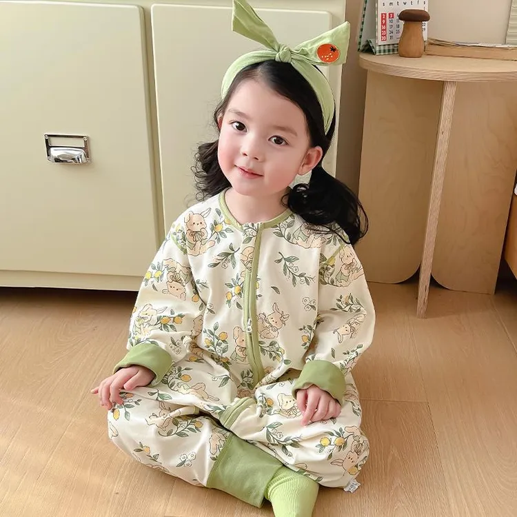 潮走儿童睡袋春夏款冰丝女童婴儿防踢被子女宝宝连身睡衣四季通用