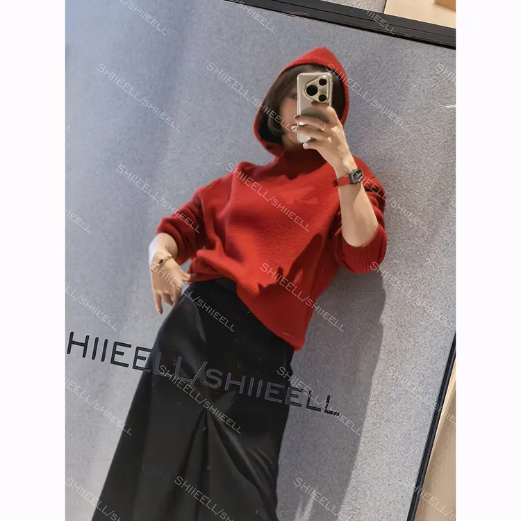 SHIIEELL【冬日暖炉】密织羊毛秋冬长袖连帽加厚针织衫Z1708
