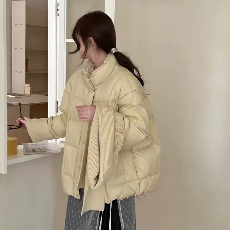 时尚设计感休闲保暖羽绒服外套2025韩版立领宽松连帽短款面包服女