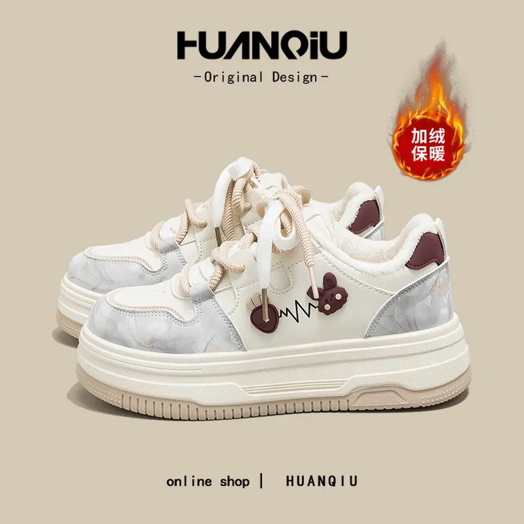 环球可爱百搭加绒加厚小白鞋女2025爆款轻便增高休闲棉鞋M-HC6962