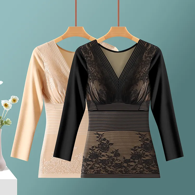 保暖内衣女冬季加绒加厚带文胸一体式长袖塑身衣修身保暖美体上衣
