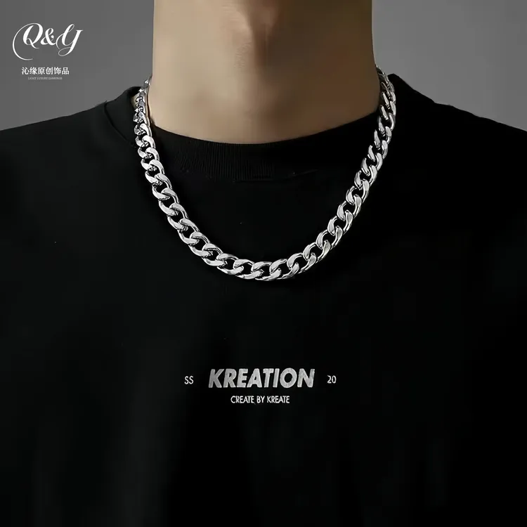 hiphop项链古巴链项链男生高级设计感男士高街嘻哈素链饰品欧美
