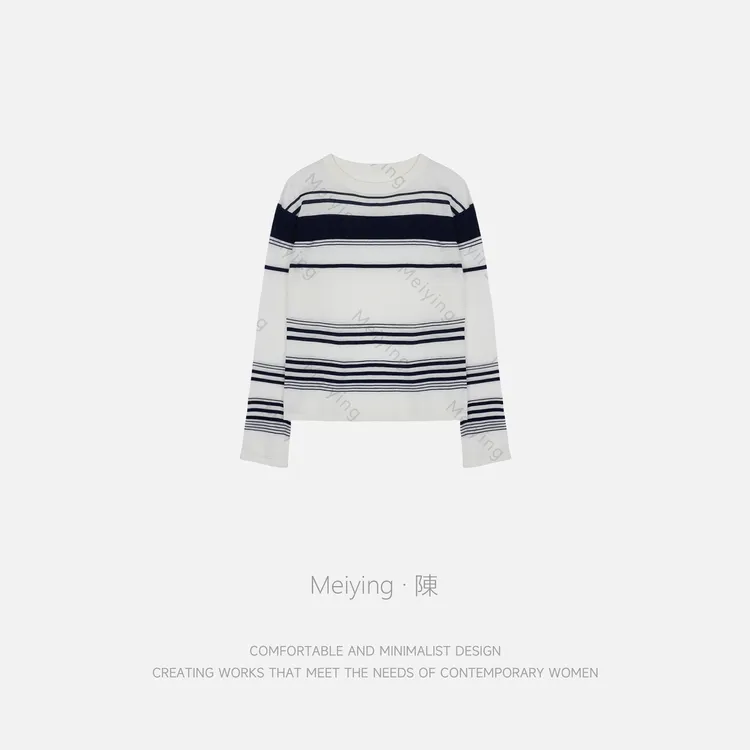 Meiying-“自然之息”氛围感黑白条纹羊毛混纺针织衫YZ5QZ028