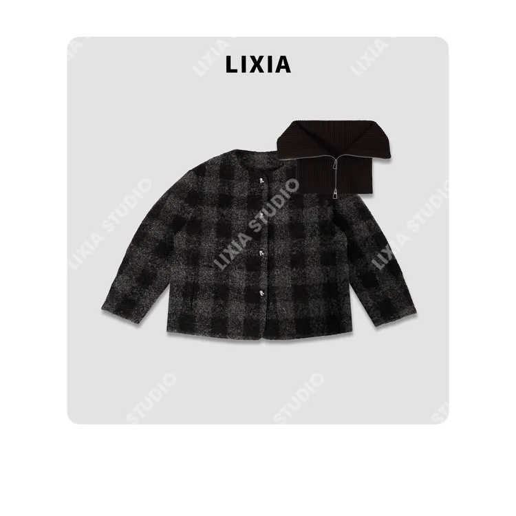 LIXIA【格林威治】设计师脖套分离设计含绵羊皮羊驼毛外套-25303