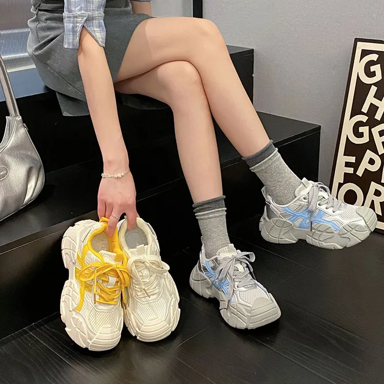 贾不假厚底重工老爹鞋女款2025新款秋季增高网面透气运动鞋小个子