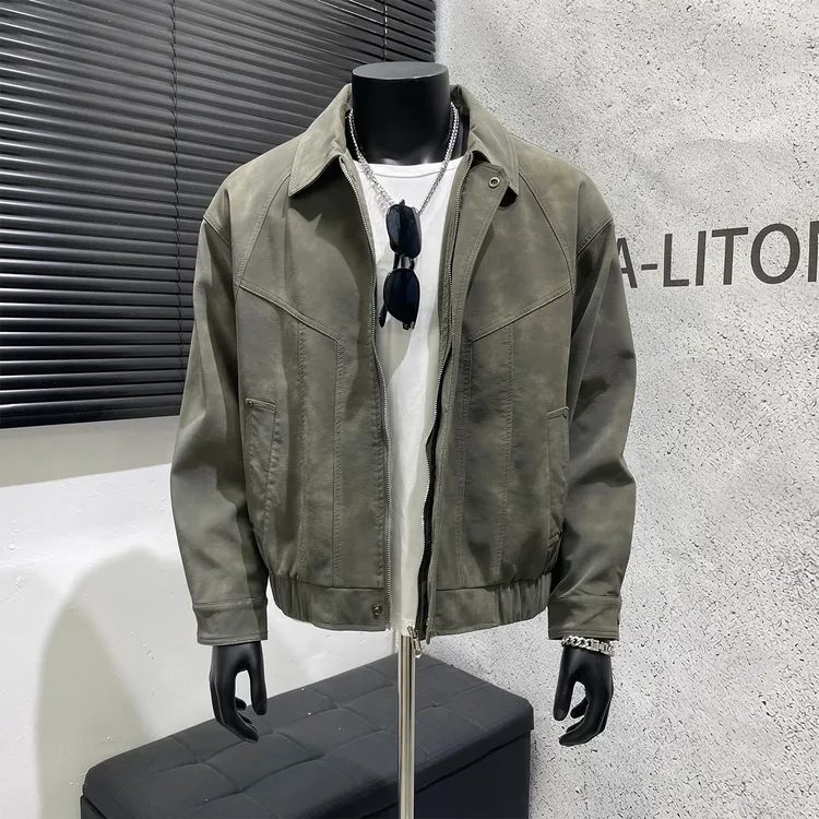 美式复古工装痞帅机车服秋冬季男士潮牌街头百搭翻领皮衣夹克外套