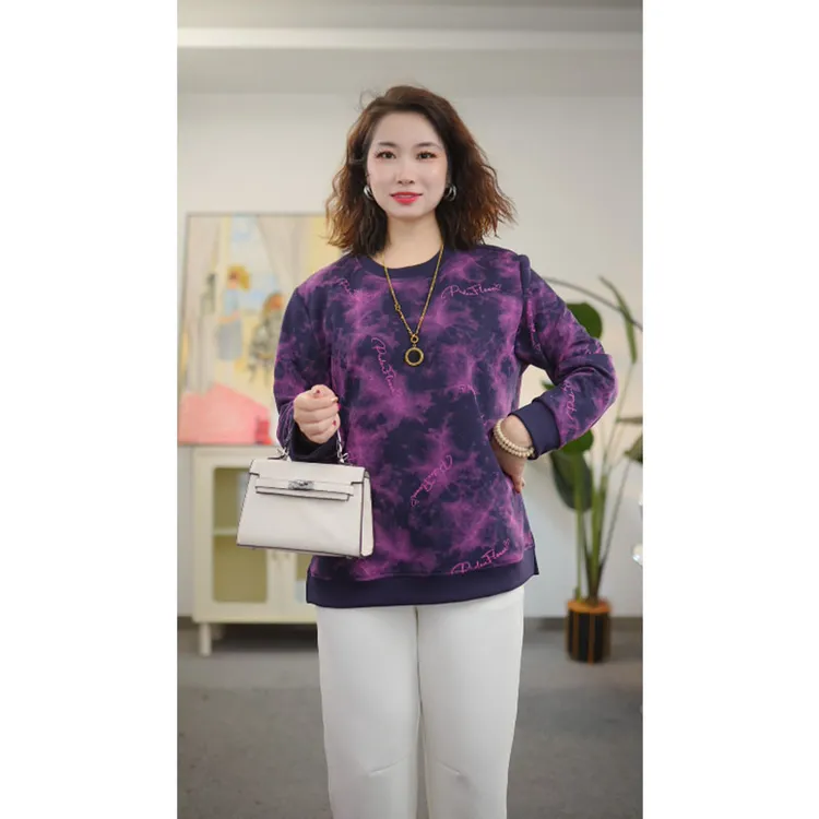 星梦情缘大码女装休闲风女性宽松型大码T恤常规圆领长袖