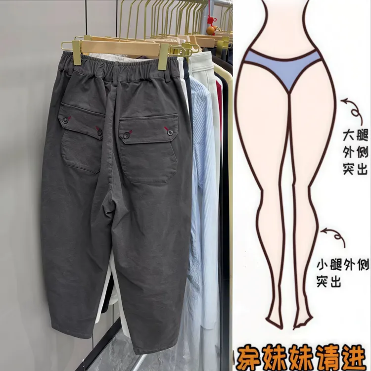 格洛森冬季新款高腰显瘦小个子哈伦九分裤宽松时尚百搭抓毛休闲裤