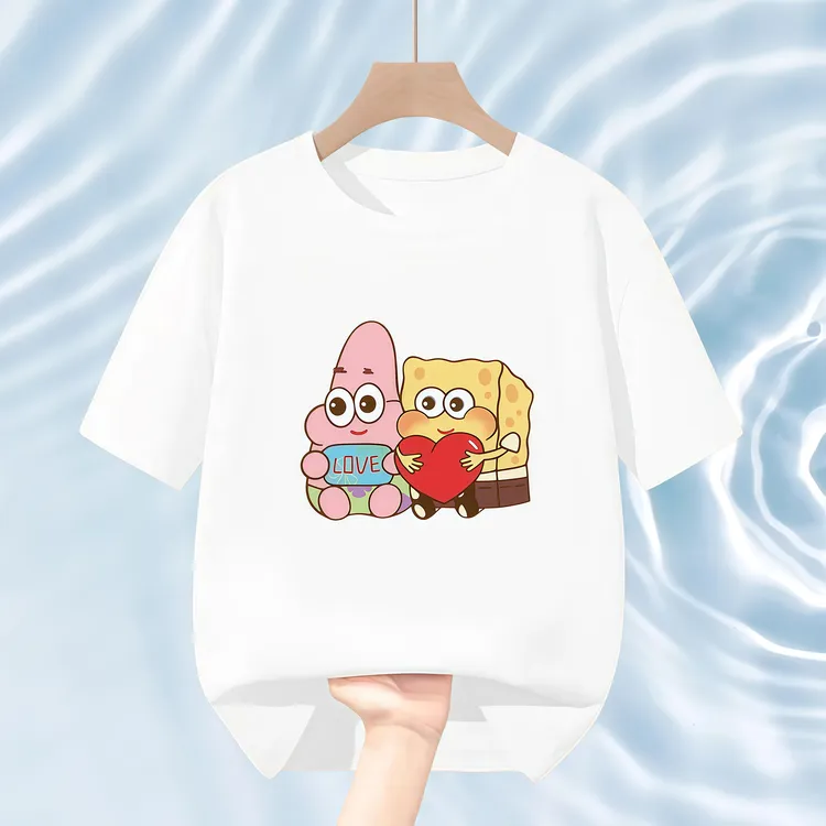 海绵宝宝夏季款可爱印花纯棉短袖男女宝宝圆领T恤中小童夏季上衣
