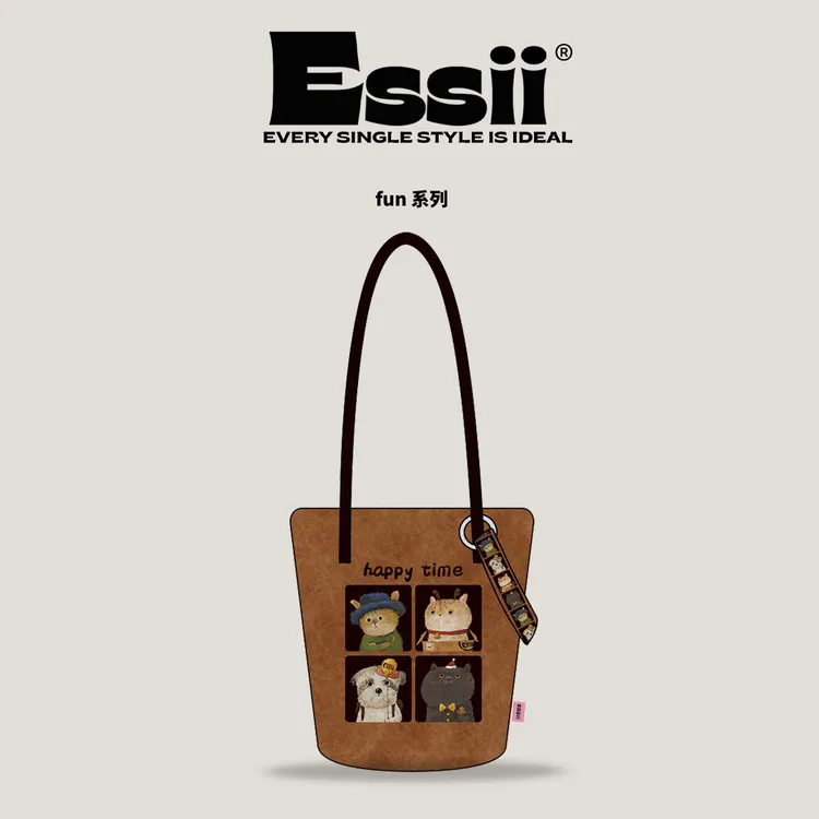 完美款款爆款格子棕色系美拉德手提单肩可斜挎长水桶女士帆布包包