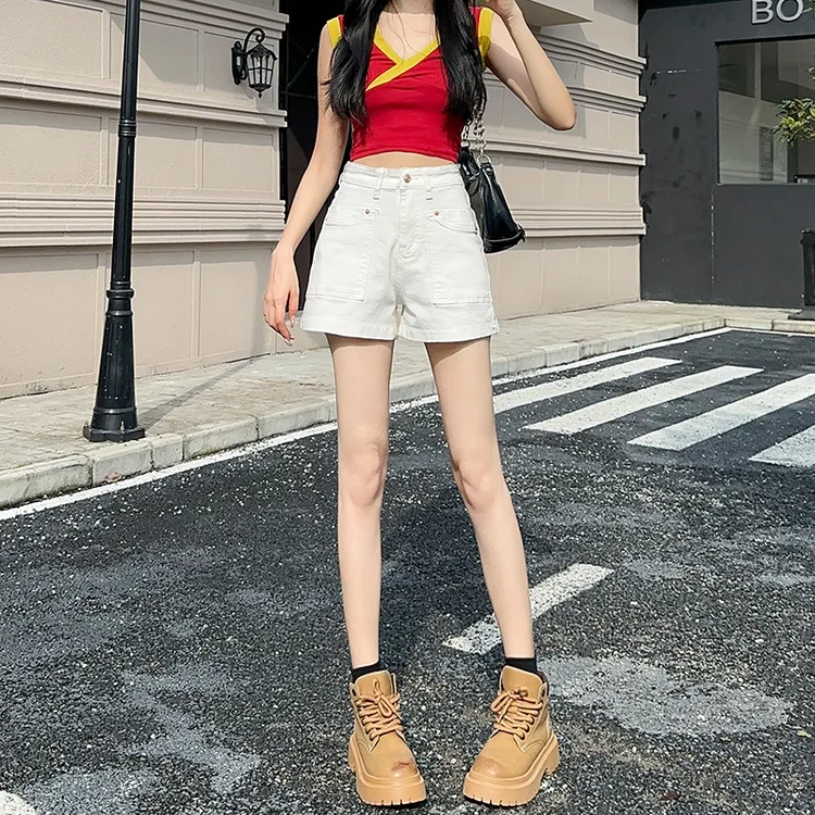 高腰牛仔短裤女2025夏季薄款梨型身材遮胯显瘦宽松白色阔腿a字裤