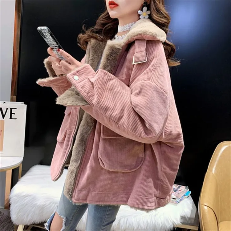 2025冬季新款韩版宽松百搭拉链灯芯绒加厚保暖工装棉衣外套