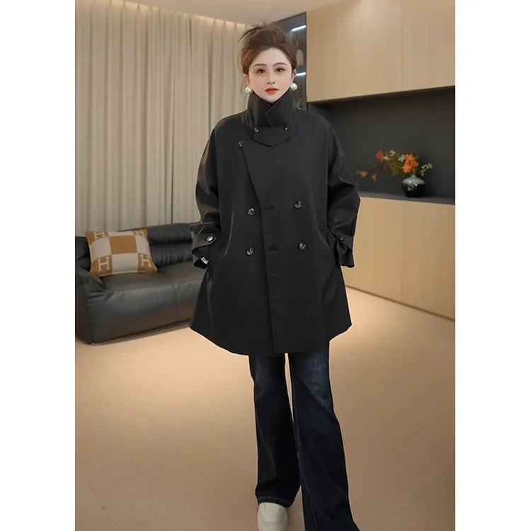 【胖佳佳】现货~高端线 翻领风衣外套秋季新款气质显瘦H625T11518