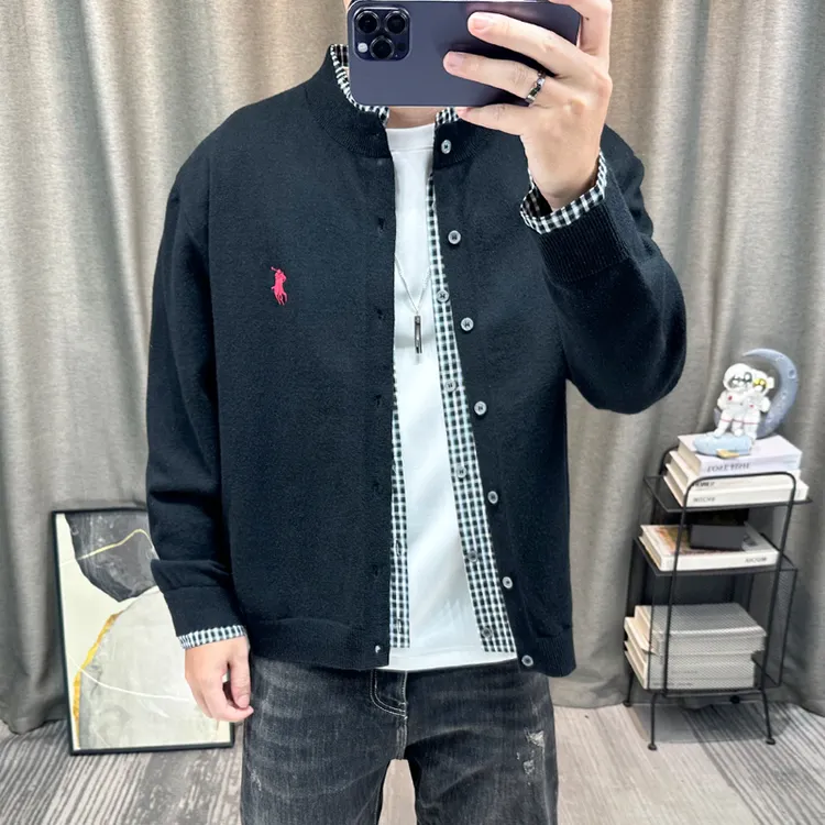 假两件针织衫外套男士2025秋冬新款高端男装衬衫领长袖毛衣开衫潮