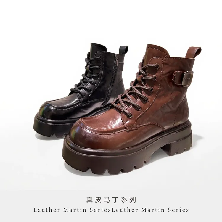 2025秋冬新款马丁靴女英伦风厚底短靴复古百搭真皮百搭靴子359-07