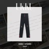 白白【UKKUSTUDIO】高腰设计师款个性磨旧破洞时尚牛仔裤211440