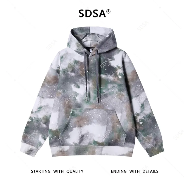 SDSA男士秋冬新款痞帅男装潮牌扎染泼墨抽绳连帽卫衣百搭时尚上衣