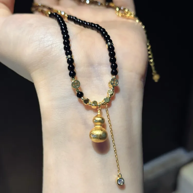 合金石英石项链 杨杨babytime 新中式鎏金葫芦流苏项链古法美拉德