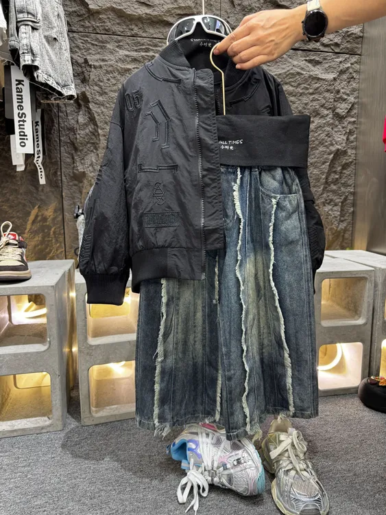 2025-small times-潮牌美式流须扎染阔腿牛仔裤-KM0086