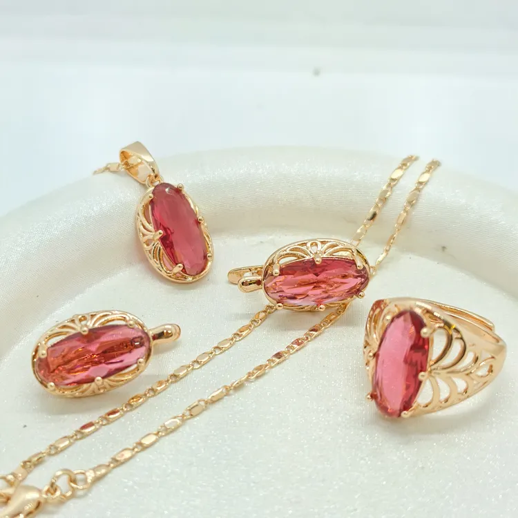 铜合金项链 玫瑰红色项链套装时尚百搭气质