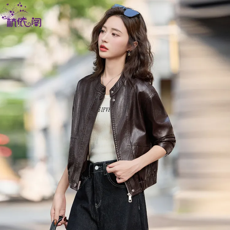 小皮衣外套女短款2025秋季新款酷飒立领气质休闲复古PU皮机车夹克