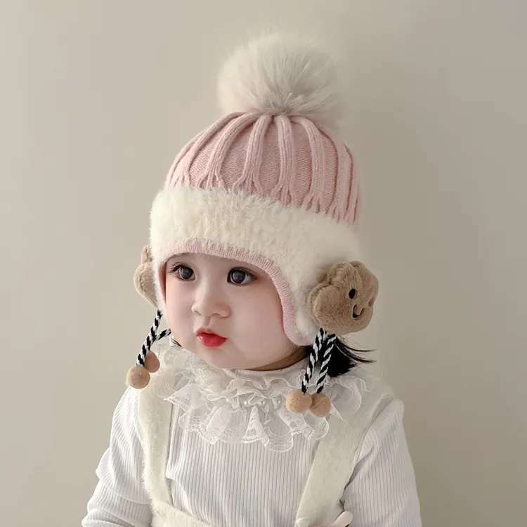 宝宝帽子秋冬季儿童针织帽婴幼儿护耳帽婴儿女童保暖毛线帽女冬天