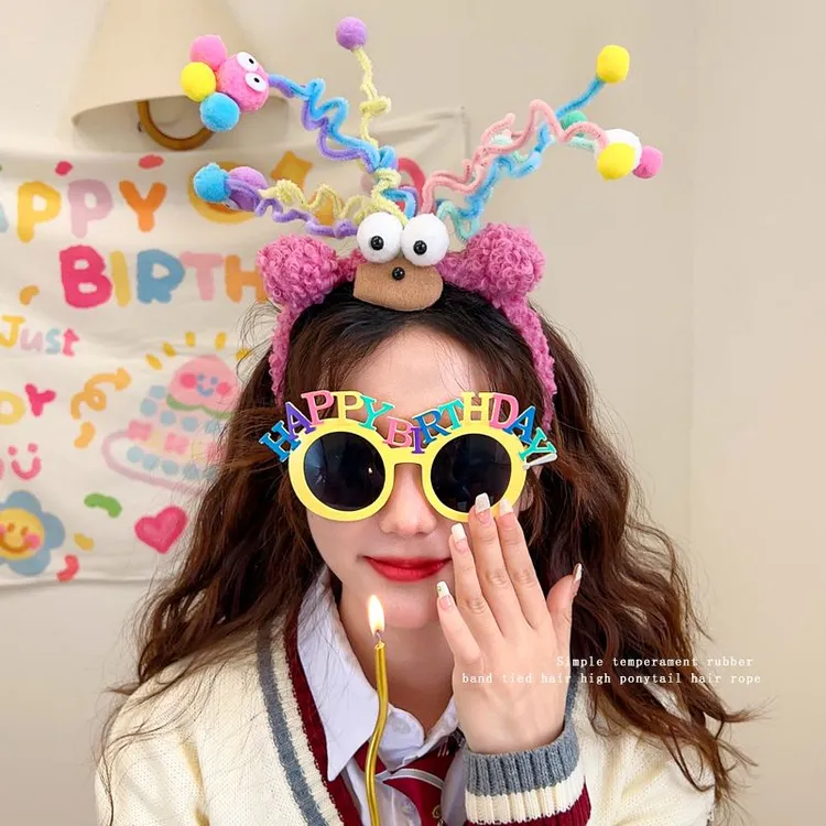 搞怪生日发箍搞怪气氛发卡少女卡通头箍儿童毛绒欢乐摇摆弹簧头饰