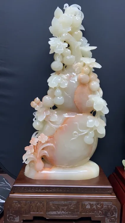 伊朗红花冰玉石手工雕刻葫芦家居摆件品纯手工