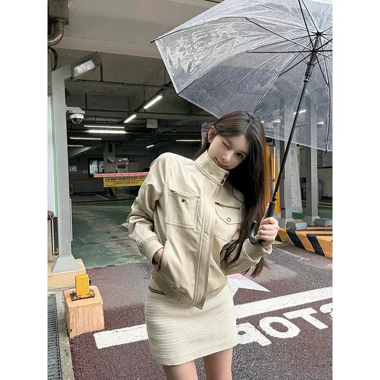 美式复古哈灵顿短款皮衣夹克女2025秋季新款设计感休闲长袖外套女