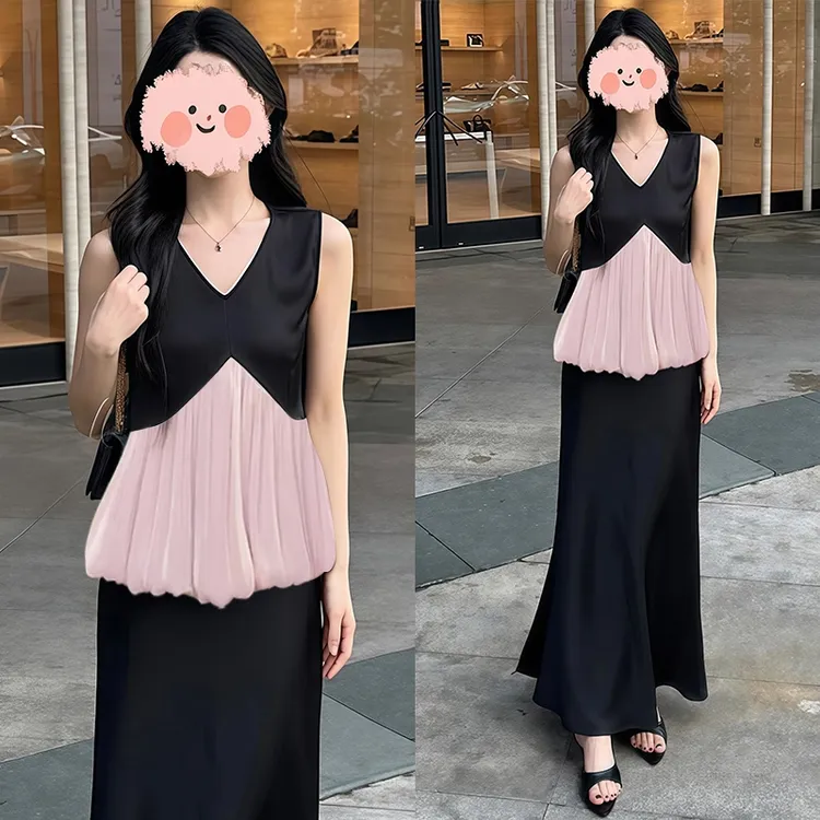 荷叶边无袖上衣减龄休闲半身裙套装洋气衣服女夏季纯欲慵懒风女装