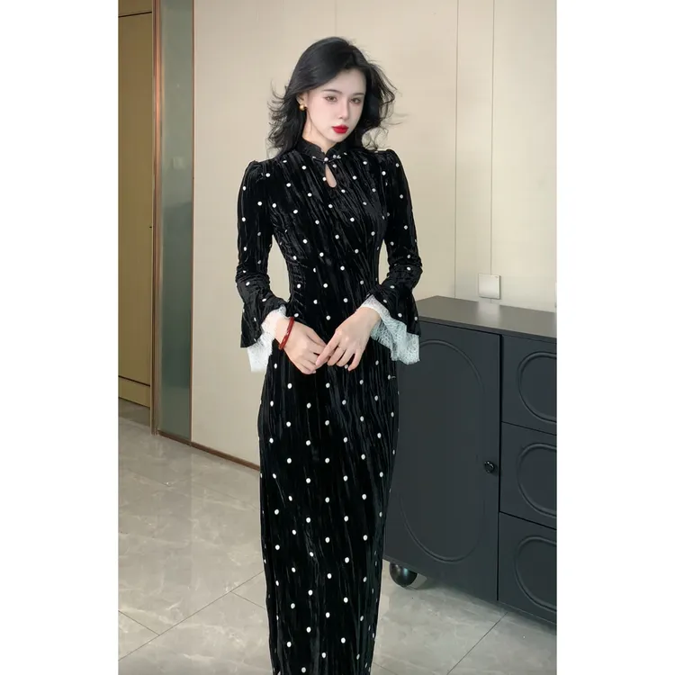 【思语】玉簪记秋冬新款长袖旗袍国风少女日常显瘦优雅旗袍连衣裙