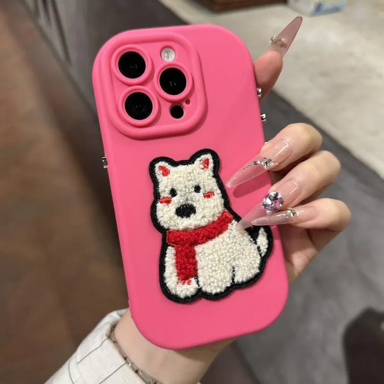 纯色悬浮按键刺绣西高地适用iPhone16promax手机壳苹果15pro/14女