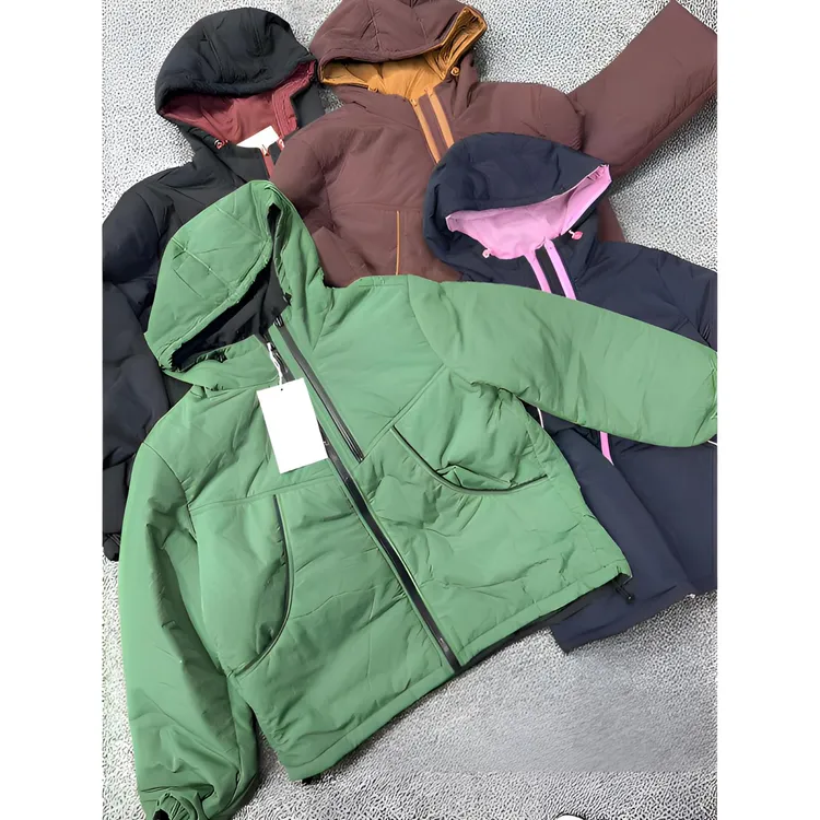 常规厚款宽松型连帽保暖棉衣棉服时尚拼接女士休闲外套两面穿