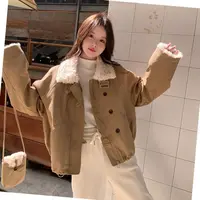 825区612C浅咖色女上衣翻领加绒时尚加绒长袖