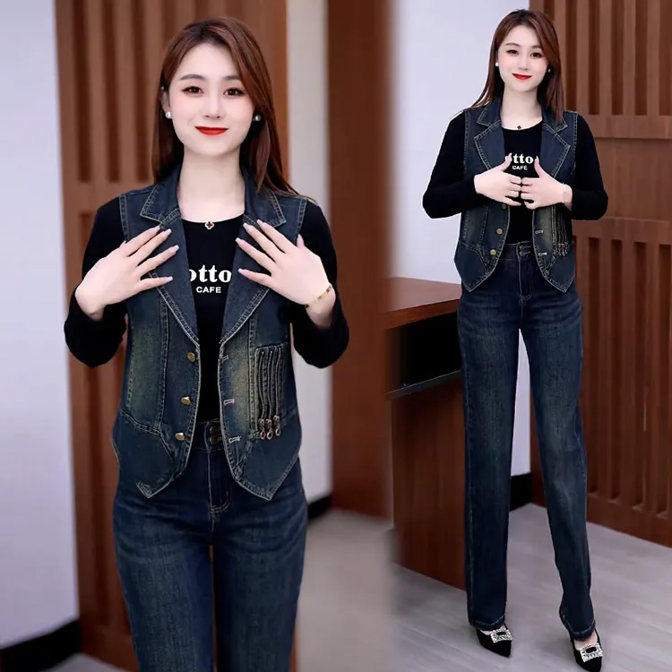 高含棉设计感简约牛仔马夹女2026年春季新款坎肩西装领百搭上衣潮
