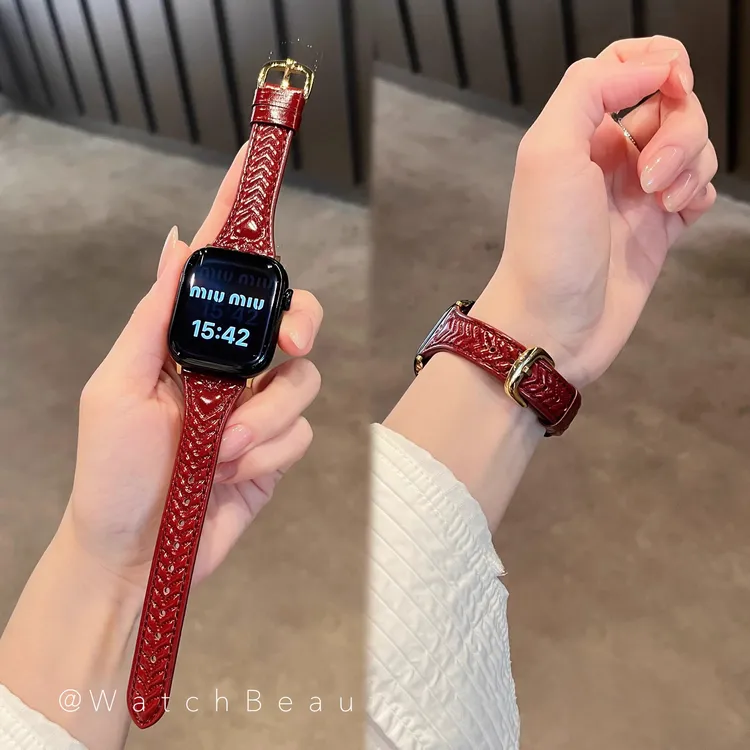 小蛮腰爱心压印皮质苹果手表表带适用于Apple Watch10se2iwatch89
