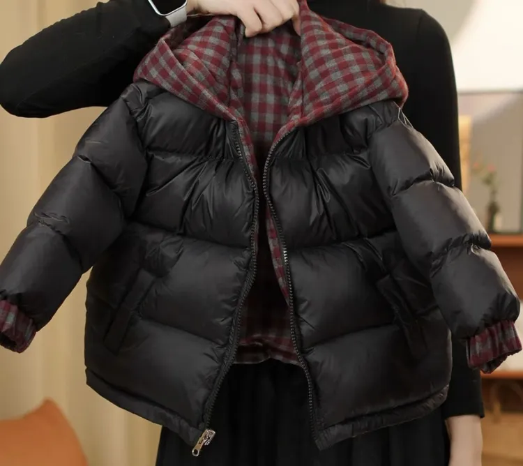 儿童双面料棉服抗寒棉衣深冬姐弟款儿童加厚格子外套2025冬季新款