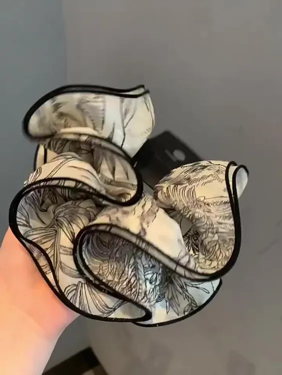 高端水墨皮筋复古清冷多层小蛮腰褶皱印花肥肠圈韩国耐用新款发圈