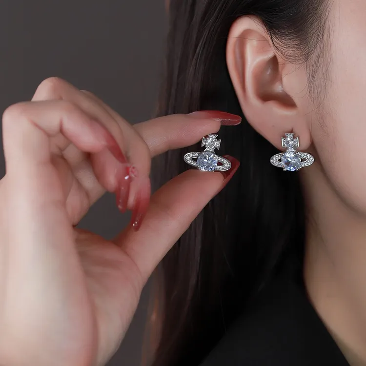 铜合金锆石耳饰 耳饰纯银华子耳钉轻奢新款饰品小众设计高级耳饰