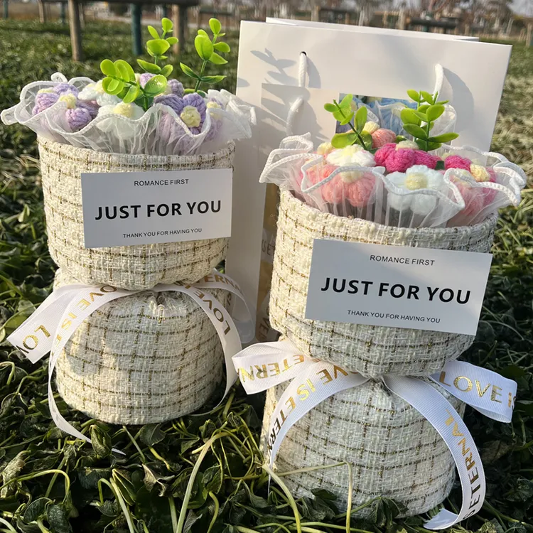 针织小香风花束泡芙花生日礼物新手工毛线编织成品送女友闺蜜创意