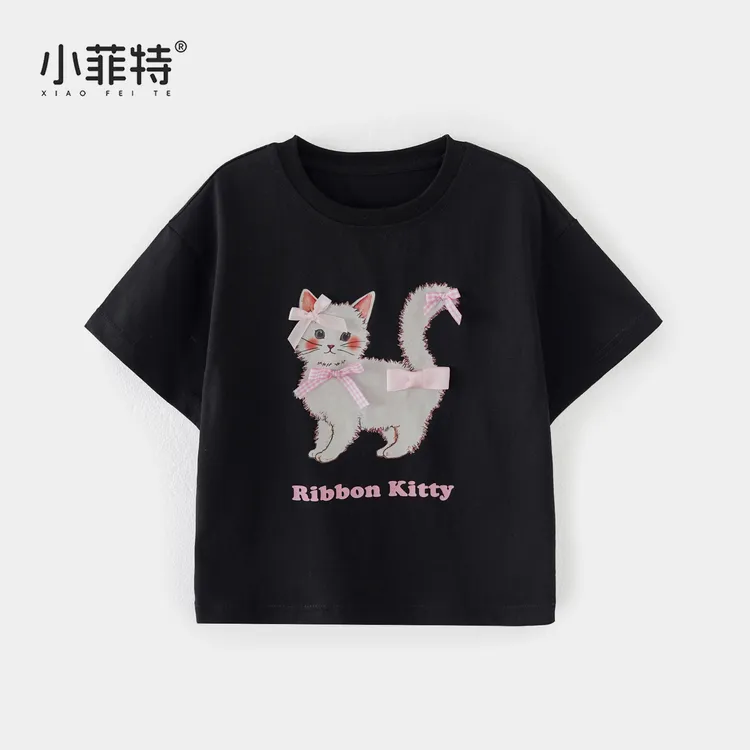 小菲特夏季新款女童甜美蝴蝶结短袖t恤小女孩薄款上衣BGYX51437