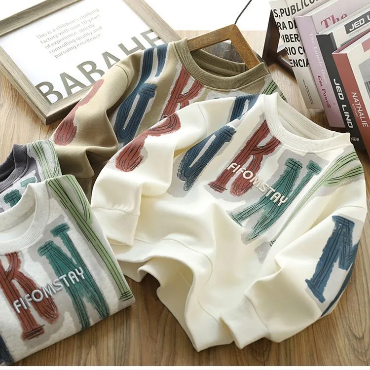 儿童圆领卫衣印花刺绣洋气中大童童装秋冬新款宝宝上衣打底衫潮