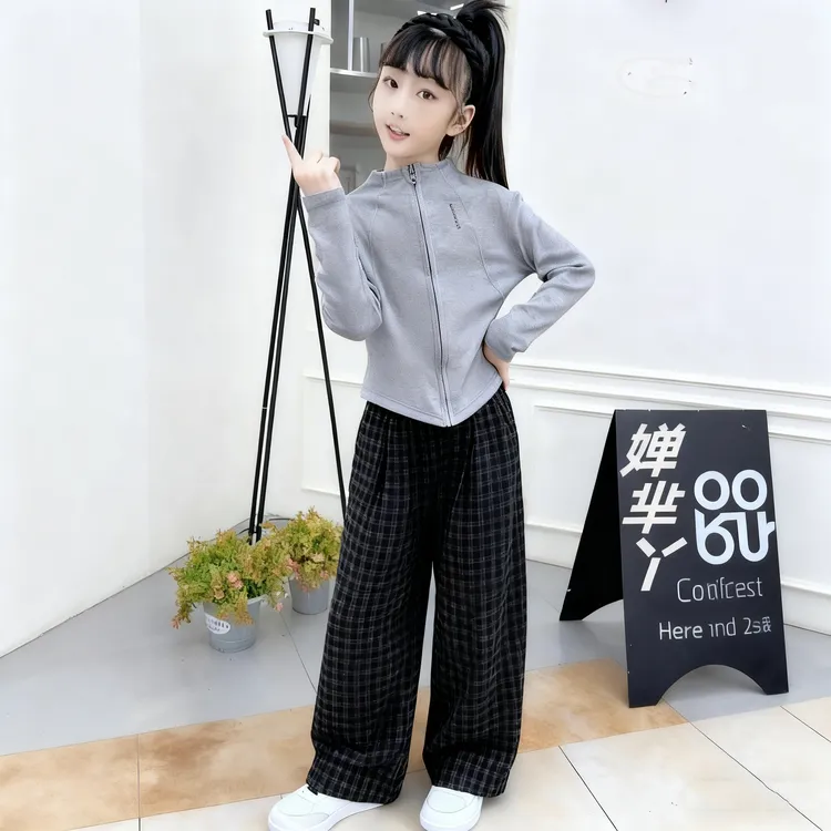 【两件套】女童装春秋套装2025新款休闲中大儿童运动卫衣条纹格子裤