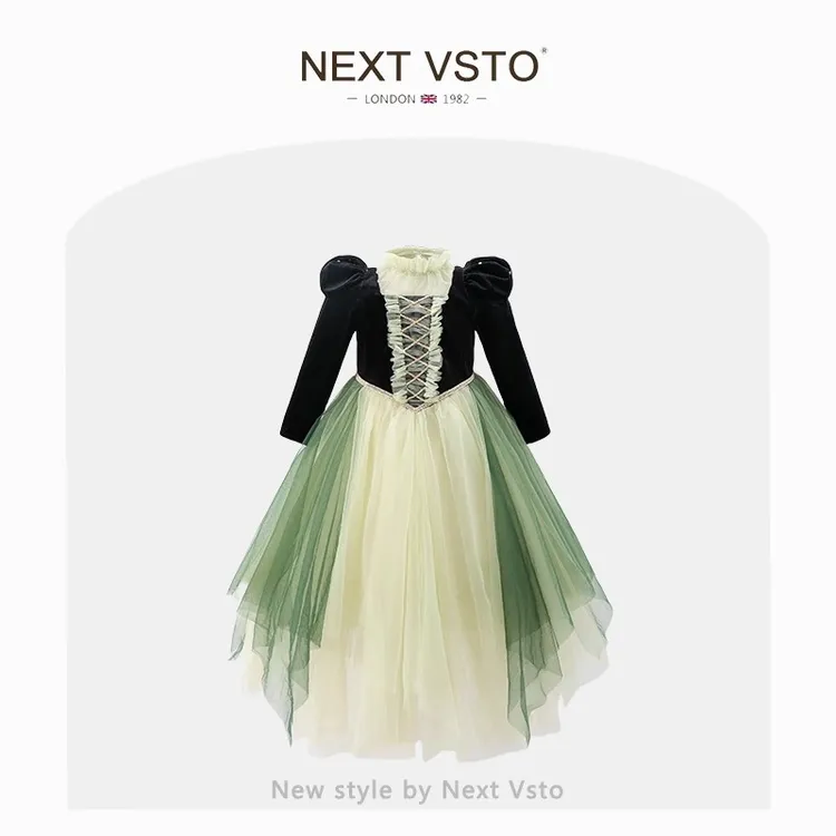 英国NEXT VSTO女童安娜公主裙春秋新款女宝宝网纱丝绒礼服连衣裙