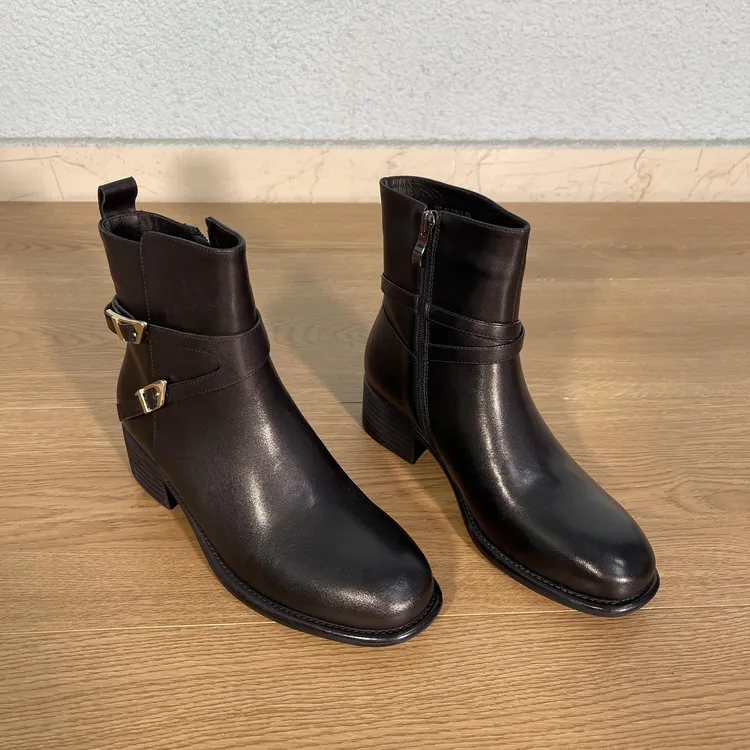 4cm   短筒靴女单里厚底马丁靴小众设计牛皮短靴质简约四季中筒靴