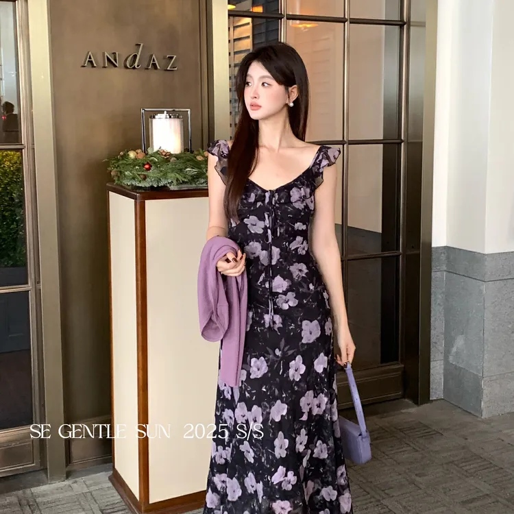 SE原创新款洋气气质衣服碎花连衣裙裙子88250#YAN显瘦性感夏季